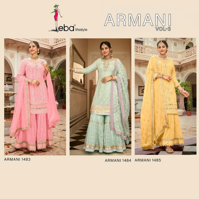 Armani Vol 3 Series 1483 to 1485 By Eba Wedding Wear Plus Size Sharara Suits Wholesale Online